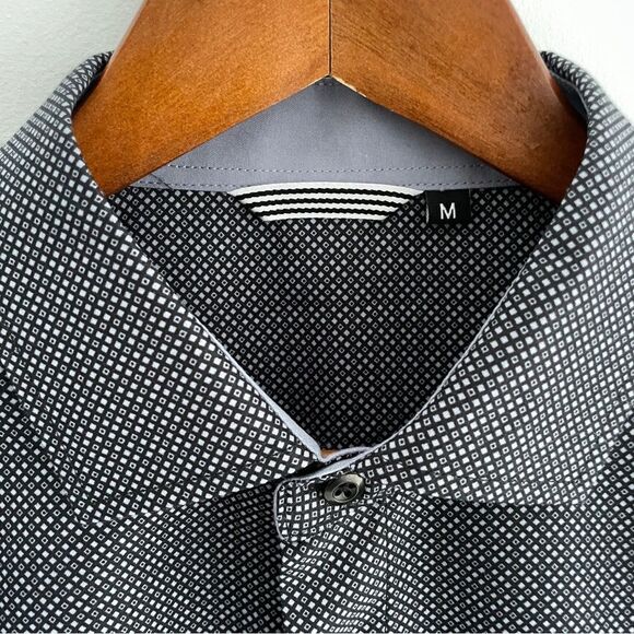 Mens Microfiber Black/White Dot Print Long Sleeve Button Down Shirt Size Medium - Picture 8 of 10